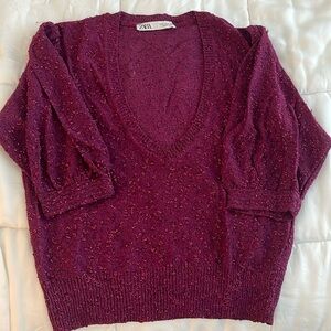 Zara metallic knit fuscia top